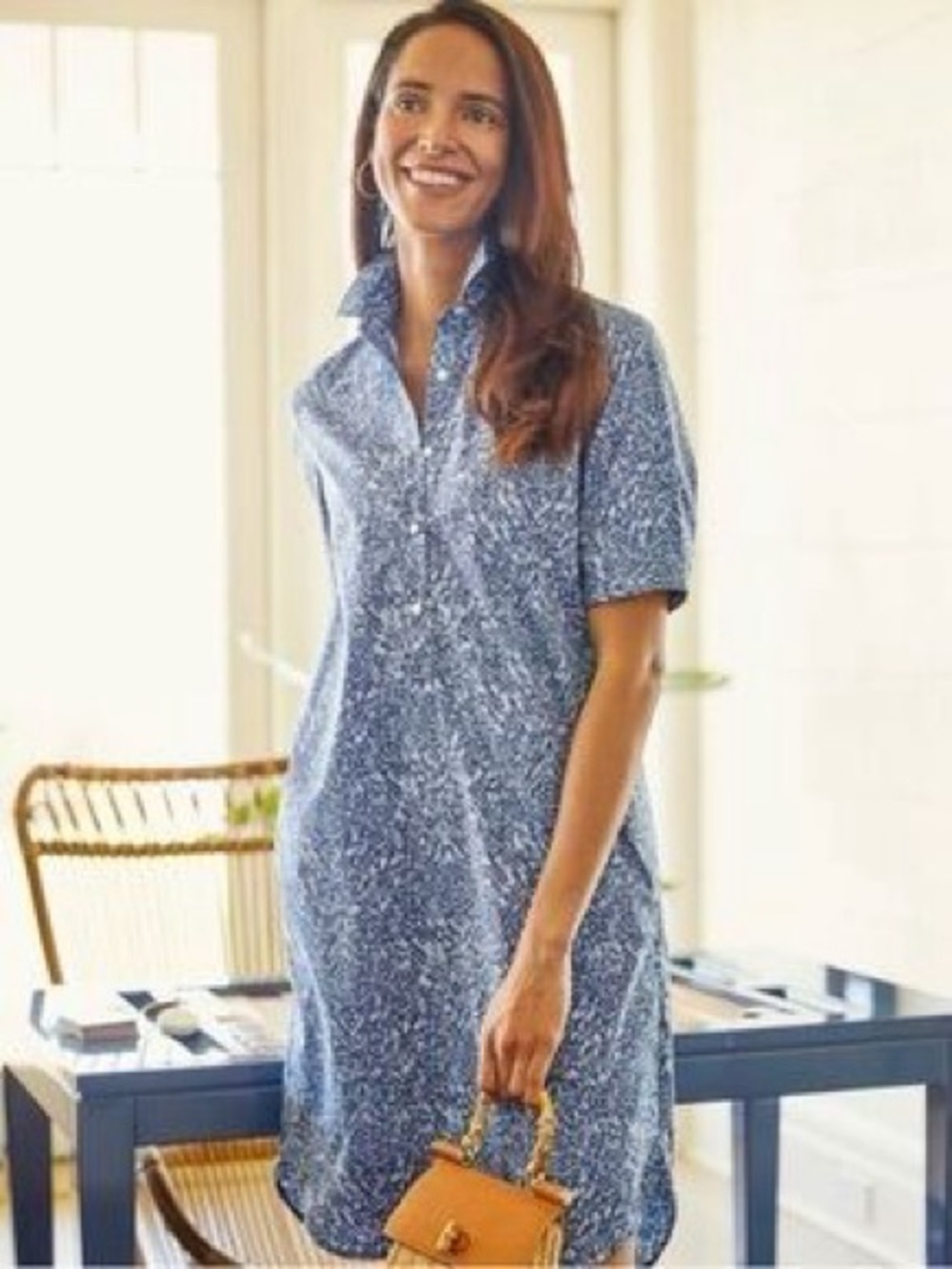 J. McLaughlin Arissa blue Size Medium Cotton Blend Short Sleeve Shirt Dress